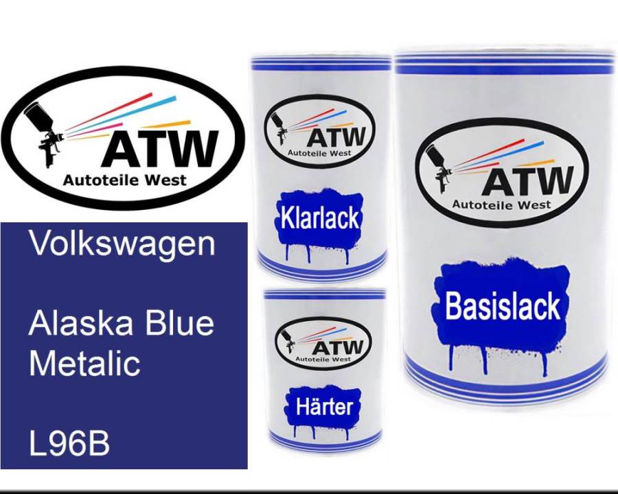 Volkswagen, Alaska Blue Metalic, L96B: 500ml Lackdose + 500ml Klarlack + 250ml Härter - Set, von ATW Autoteile West.